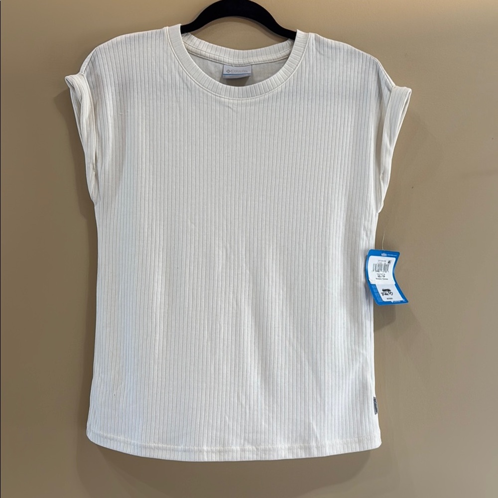 White Ribbed Boxy Cap Sleeve Tee